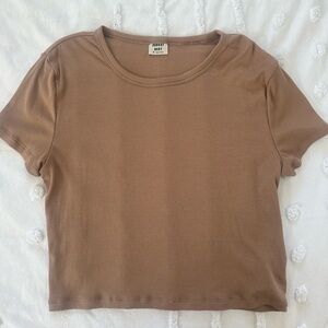 Trendy Brown Ribbed Crop Top